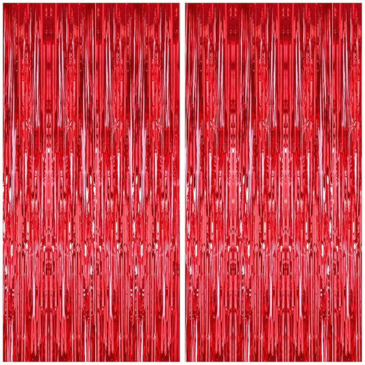 KatchOn, Large Red Streamers for Red Party Decoration - Pack of 2 | Graduation Fringe Backdrop for Nurse Graduation Decorations 2026 | Foil Fringe for Carnival, Casino Theme Party Decorations