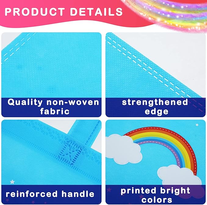 Ferraycle 24 Pcs Rainbow Party Reusable Non Woven Gift Bags Rainbow Goody Treat Bags Mini Tote Bag with Handles Birthday Supplies for Kids Party Favors, 9.8 x 7.8 Inch