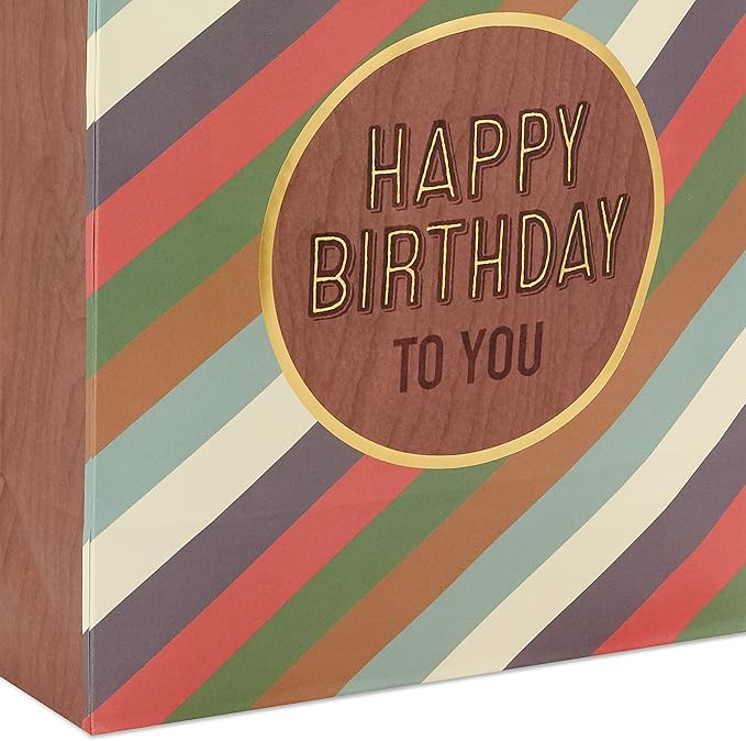 Hallmark 13" Large Gift Bag with Tissue Paper and Birthday Card (Stripes, Woodgrain, Happy Birthday to You) for Dad, Son, Brother, Husband, Uncle, Grandfather