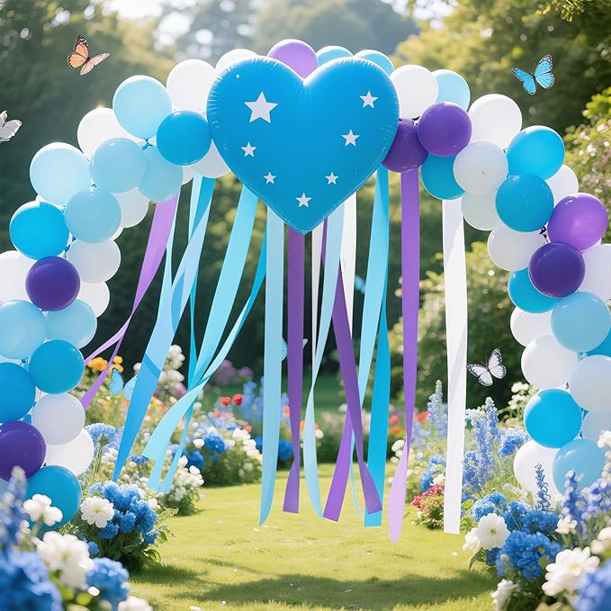 Frozen Birthday Party Decorations, 8 Rolls Purple Blue White Crepe Paper Streamers for Winter Princess Christmas Holidays Party DecorationWhite