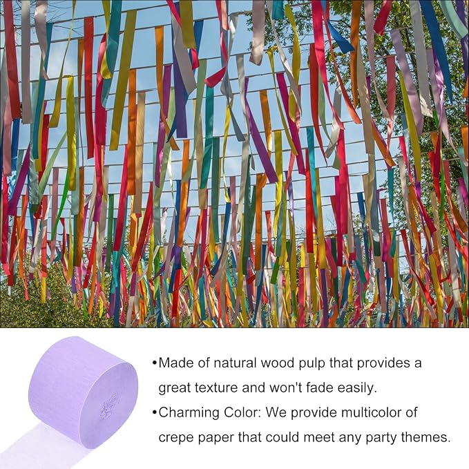 Crepe Paper Roll, Light Purple Crepe Paper Streamers Sheets, [for Party Streamer Decorations, Birthday Party] - 1.8 Inch x 82 ft / 2 Roll