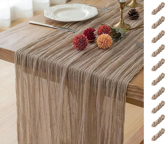 FEXIA 10 Pack Nude Table Runner 35x120 Inches Gauze Table Runner for Bridal Shower Wedding Party First Communion Centerpiece Engagement Boho Table Decoration (Nude)