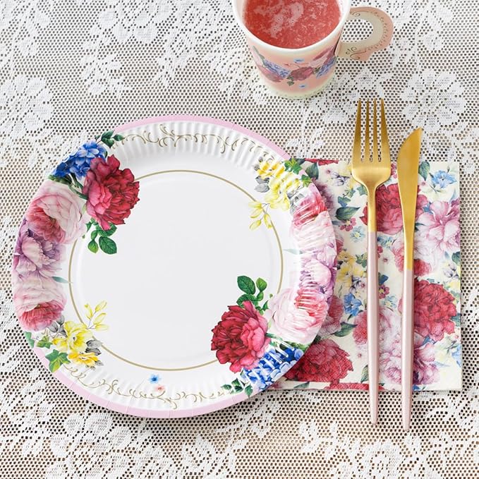 Talking Tables Afternoon Tea Vintage Floral Paper Plates | 24 Count (1 Pack) | Truly Scrumptious | for Birthday Party, Baby Shower, Wedding Hen Party and Anniversary, Disposable Tableware - Size 9'