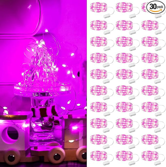 ZSJWL 30 Pack Pink Fairy Lights Battery Operated,7Ft 20LED Mini String Light, Waterproof Twinkle Light Silver Copper Wire Lights for Wedding Party Bedroom Christmas Table Decoration