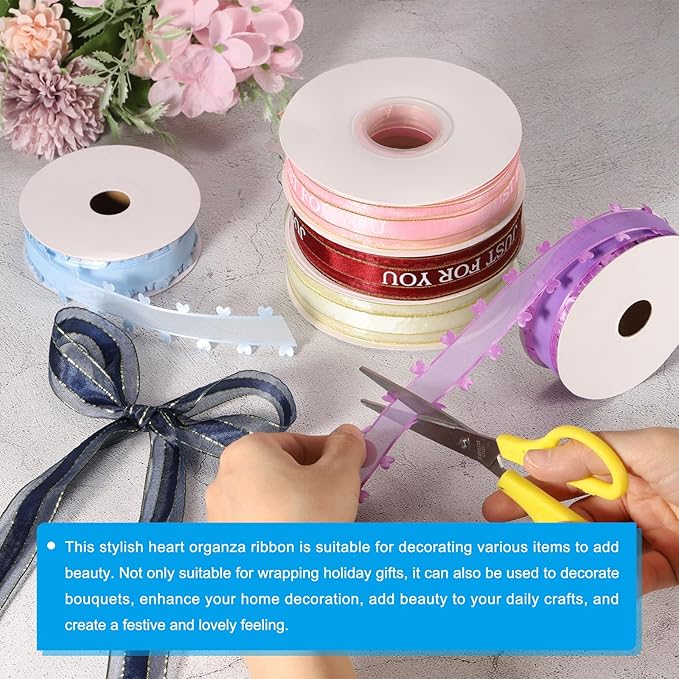 PATIKIL 1 Inch x 20 Yard Organza Chiffon Ribbon Set, Sheer Heart Decorative Ribbon for Valentine's Day Gift Wrapping Wreath Bow Craft DIY Decoration, Red,Purple