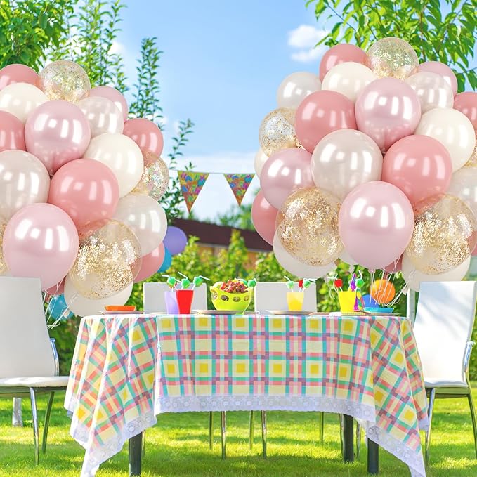 Pink and Gold Balloons, 50Pcs 12 Inch Retro Blush Pink Cream White Double Stuffed-pink Metallic Gold Confetti Boho Ballon for Birthday Bridal Shower Wedding Party Decorations