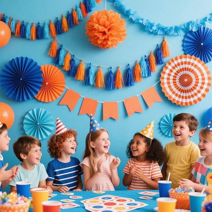Orange Blue Crepe Paper Streamers,6 Rolls Party Streamers for Sports Events,Birthday Party,Graduation Decorations, 6 Rolls（82 Feet Long x 1.77 Inch）