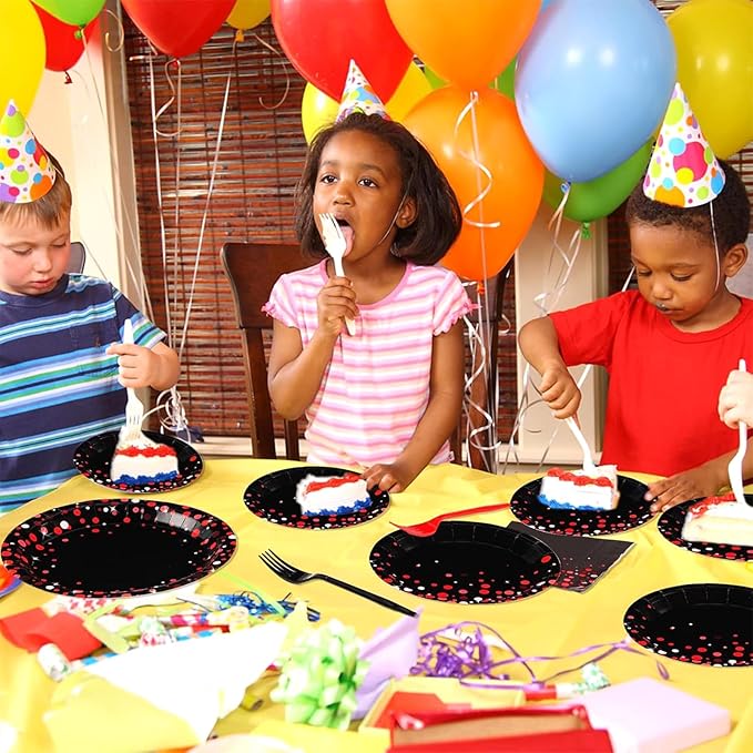 Grencian 200Pcs Black and Red Party Decorations Graduation Red Dot on Black Plates and Napkins Disposable Stranger Tableware Set for Congrats Grad Birthday Wedding Baby Shower Party Supplies Serves 50
