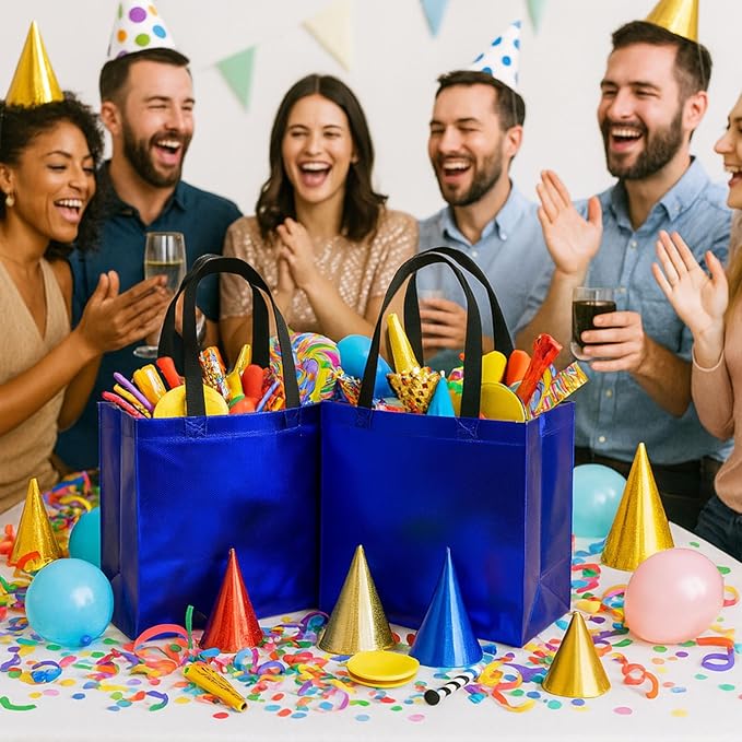 VGOODALL 15 Pack Gift Bags with Handles, 12.6" x 5" x 11" Large Blue Reusable Gift Bags Bulk for Birthday Wedding Party