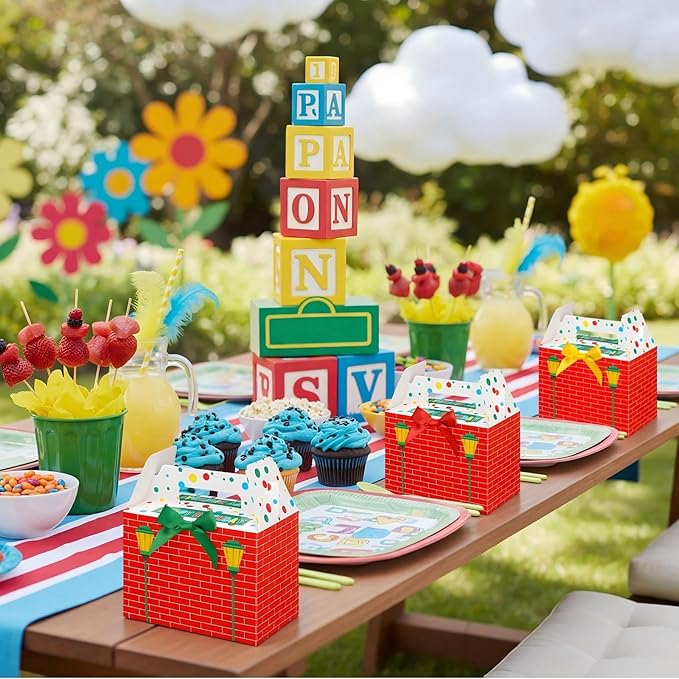 YooNotee 24 Pack Cartoon Themed Happy Birthday Party Gift Boxes Decorations Red Cartoon Candy Boxes with Bow Colorful Goodie Bags for Birthday Party Favors