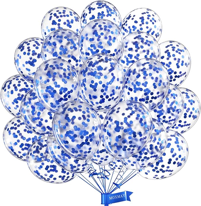 Blue Confetti Balloons 12 inch, 50 Pcs Clear Balloons with Blue Confetti Glitter for Birthday Wedding Baby Shower Christmas Party Decoration
