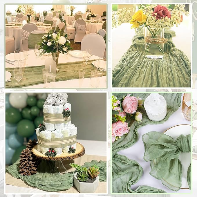 Sage Green Cheesecloth Table Runner 10FT Rustic Sheer Gauze Table Runners 120 Inch Boho Cheese Cloth Table Decorations for Wedding Bridal Spring Baby Shower Home Decor