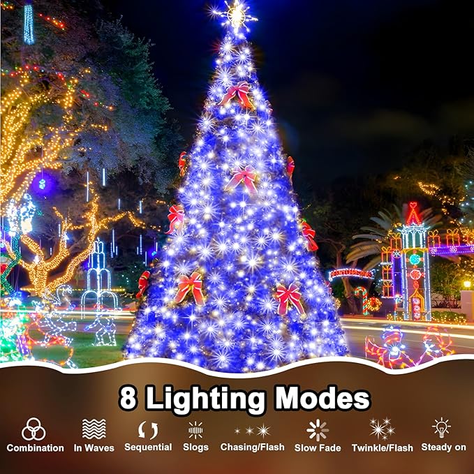 114 FT 350 LED String Lights Outdoor Indoor, Christams String Lights Waterproof 8 Modes & Timer, Fairy Lights Plug in for Bedroom, Weeding, Patio, Party, Holiday,Christmas Decor（Blue）