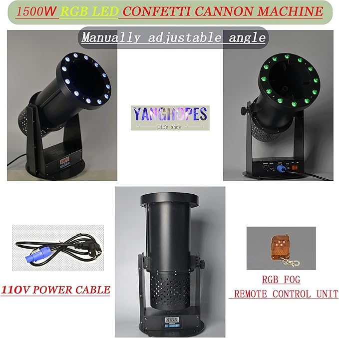 1500W Professional Confetti Machine RGB 12LEDs Cannon Machine Electric Confetti Launcher Confetti Tubes W/Wireless Remote & DMX, for Special Event, Parties, Club, Wedding, Concerts