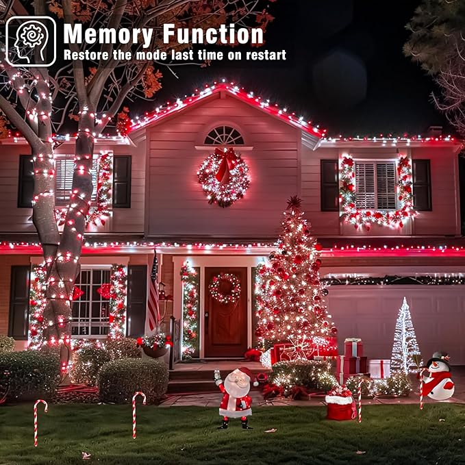 100FT 300 LED Outdoor String Lights, Plug in Christmas Lights Indoor Waterproof with 8 Modes, Connectable Twinkle Fairy Lights Clear Wire for Bedroom Home Wedding Patio Decorations, Red and White