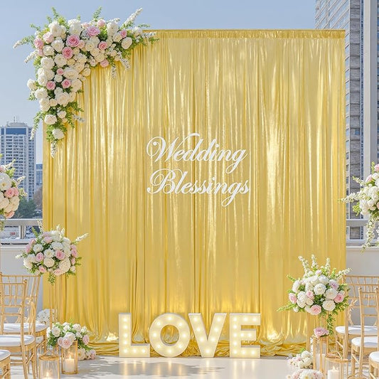 10×10FT Gold Sequin Backdrop Curtains Wedding Backdrop Drapes Wrinkle-Free Thick Glitter Photo Background Fabric for Birthday Graduations Friendgiving Christmas Party Photography Stage Decor
