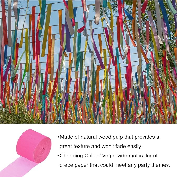 Crepe Paper Roll, Rose Red Crepe Paper Streamers Sheets, [for Party Streamer Decorations, Birthday Party] - 1.8 Inch x 82 ft / 2 Roll