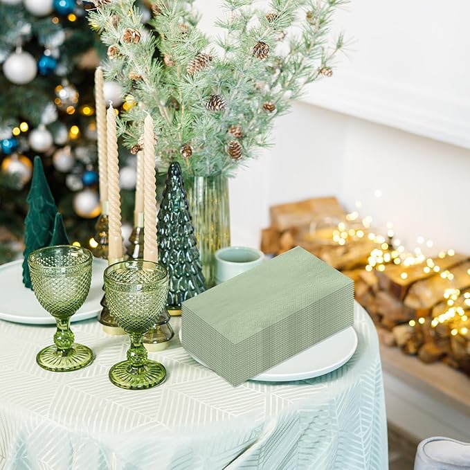 100 Pack Sage Green Paper Napkins Sage Green Guest Napkin Disposable 2 Ply Decorative Solid Color Hand Towels Dinner Napkins for Bridal Shower Baby Shower Wedding Birthday Dinner Party Supplies