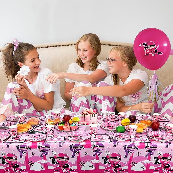 Ninja Girl Party Supplies - Party Tableware - Dinner Plates Dessert Plates Cups Napkins Tablecover Straws for Ninja Master Girls Princess Baby Shower, Serves 40 (40)