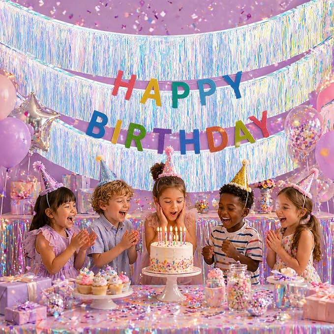 Gorgeous Holographic Fringe Banner for Party Decorations - 4 LayersThick, 2 Pack | LILF Premium Fringe Tassel Garland Party Streamers for Birthday Wedding Graduation Christmas Home Decor