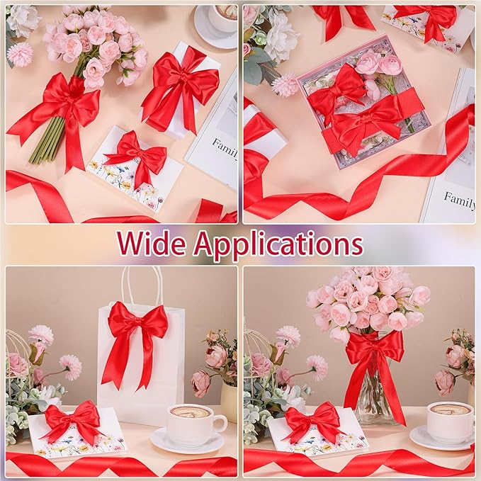 woric Red Ribbon 1 1/2 Inch 60 Yards Red Wedding Decor Satin Ribbons for Bridal Shower Wedding Bridesmaid Gifts Handmade Roses Bows Crafts Flower Bouquet Party Gift Wrapping