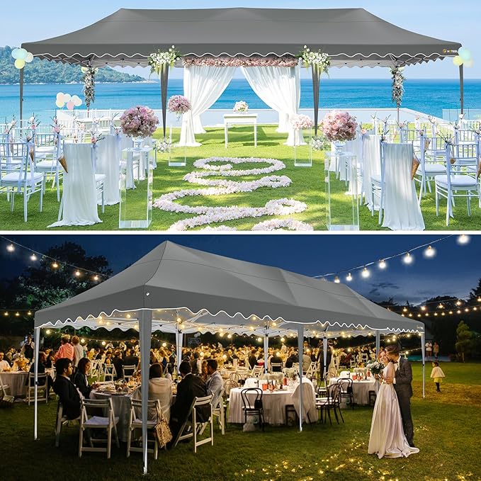 HOTEEL 10x30 Pop Up Canopy with 8 Sidewalls, UV 50+ and Waterproof 10×30 Party Tent, Thickened Frame, Large Space Easy Pop Up Canopy, Outdoor Canopy for Weddings, Beaches, Parties, Patio (Grey)