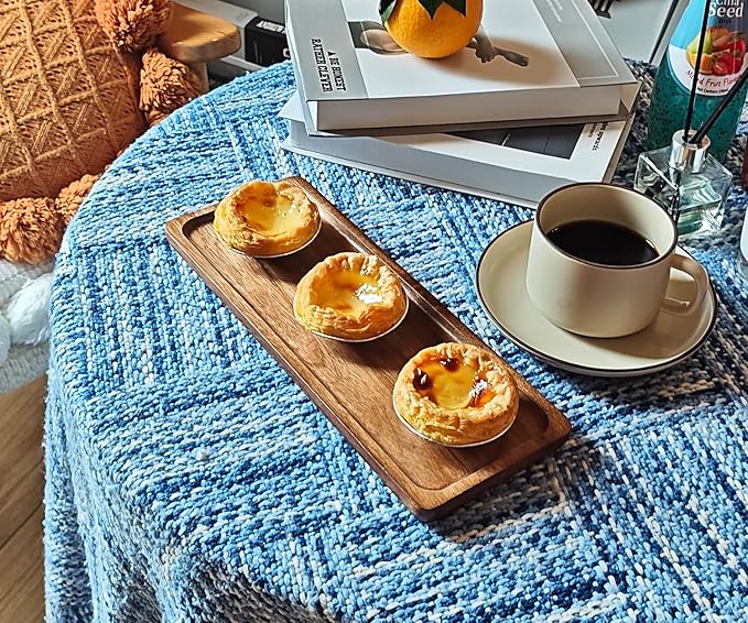 Small Wooden Tray (11.3 x 4.1 inch) 3 Pack, Rectangular Mini Serving Tray for Coffee Tables, Dessert, Snack, Fruit, Acacia Wood Platter for Vegetable, Decor Restaurant