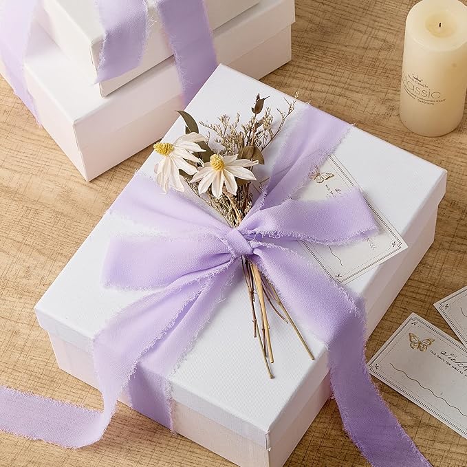 Lavender Chiffon Ribbon 1.5" x 21 Yd Handmade Fringe Silk Chiffon Fabric Ribbon for Gift Wrapping Wedding Invitation Bridal Flower Bouquet DIY Crafts Home Decor
