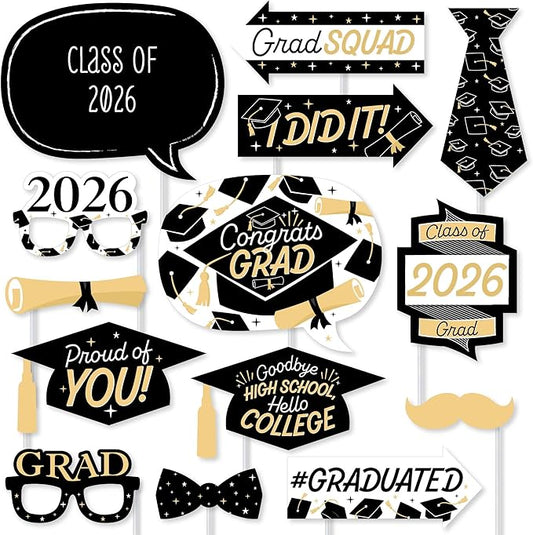 Big Dot of Happiness Graduation Props for Photoshoot 2026, 20-Count Set of High School Senior Photo Booth Props for Pictures and Graduation Party Decorations - Hello College