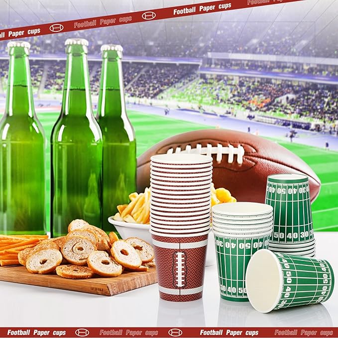Cunhill 36 Pcs 9 oz Football Party Paper Cups Supplies Disposable Drinking Cups for Birthday Decorations Sport Picnics