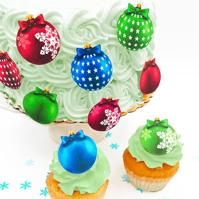 Sugar Robot Edible Wafer Paper Christmas Ornaments - Edible Cake Decorations - Cupcake Toppers - Cake Topper - Premium Crafted in USA - 24 Pcs Pack