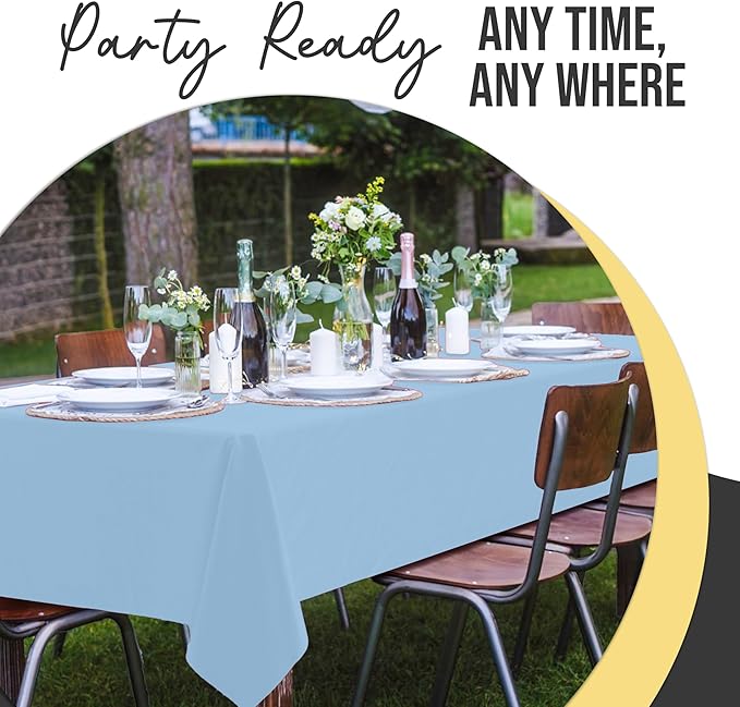 Exquisite 66% Thicker Premium Plastic Table Cloth Rectangle Table Cover 0.5 Mil 12 Pack Light Blue Table Cloth 54 Inch x 108 Inch Disposable Tablecloth Won't Tear Easily Like Cheap Thin Brands