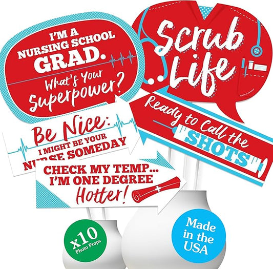 Big Dot of Happiness Graduation Party Photo Props Kit - 10-Piece Nursing Graduation Photography Accessories, Professional Grade Cardstock Props - Nursing Grad