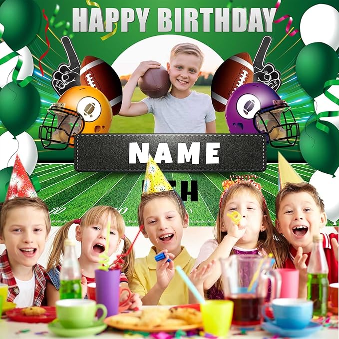 Custom Football Sports Happy Birthday Party Decorations Supplies Personalized Football Sports Birthday Backdrop Banner(5x7.5ft)