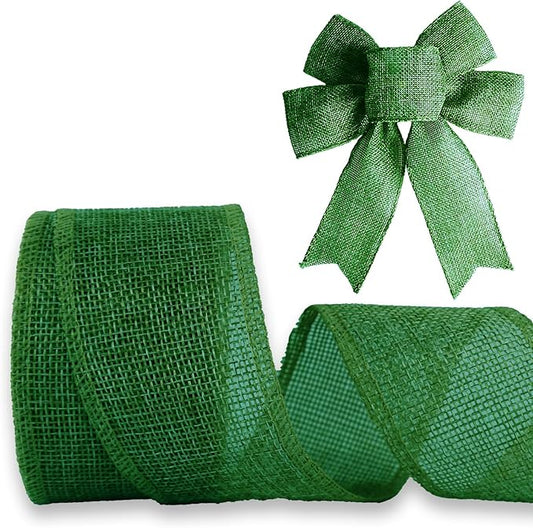 Dark Green Burlap Ribbon 1 1/2 inch X 10 Yard Natural Dark Green Woven Ribbon DIY Handmade Solid Wired Edging Production Wreath Holiday Decoration Gift Ribbon Gift Wrapping Dark Green Ribbon