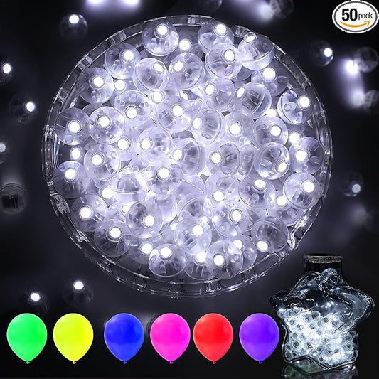 AIKEI 50pcs LED Balloon Lights,Mini Balls Lights,Long Standby Time Party Lamps,Waterproof Led Light for Paper Lantern Halloween Christmas Birthday Party Decoration White