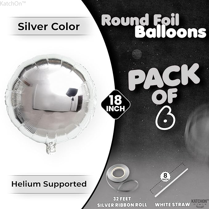 KatchOn, Big Graduation Metallic Silver Balloons - 18 Inch, Pack of 6 | Silver Foil Balloons For Graduation Decorations 2026, Graduation Party Decorations | Grad Party Decoration | Graduation Decor