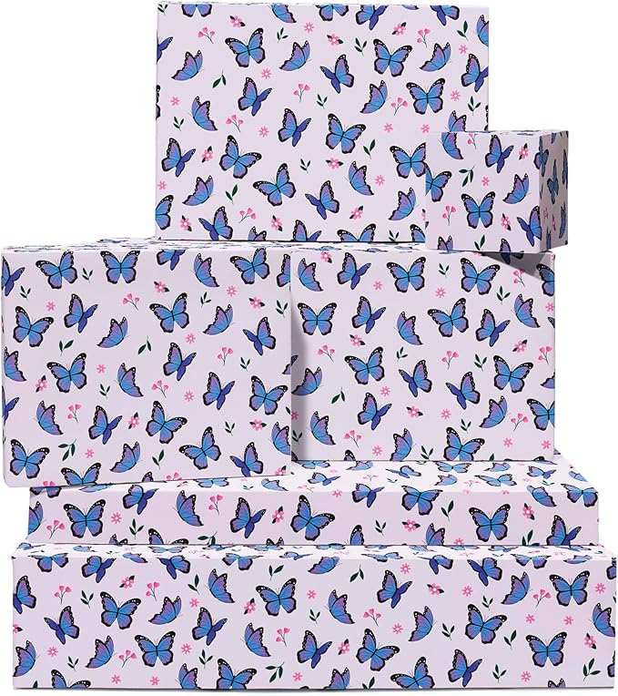 Central 23-6 Wrapping Paper Sheets - Purple Butterflies - GiftWrap for Girls Women - Birthday Gift Wrap - Recyclable - Made in the UK