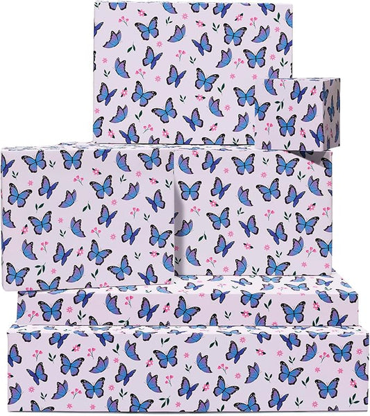 Central 23-6 Wrapping Paper Sheets - Purple Butterflies - GiftWrap for Girls Women - Birthday Gift Wrap - Recyclable - Made in the UK