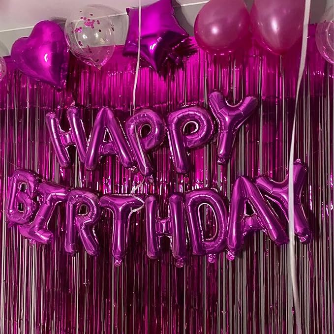 Hot Pink Happy Birthday Balloon Banner, 16 Inch Foil Mylar Happy Birthday Balloons Letters, Reusable Happy Birthday Sign, Hot Pink Birthday Decorations for Women and Girls