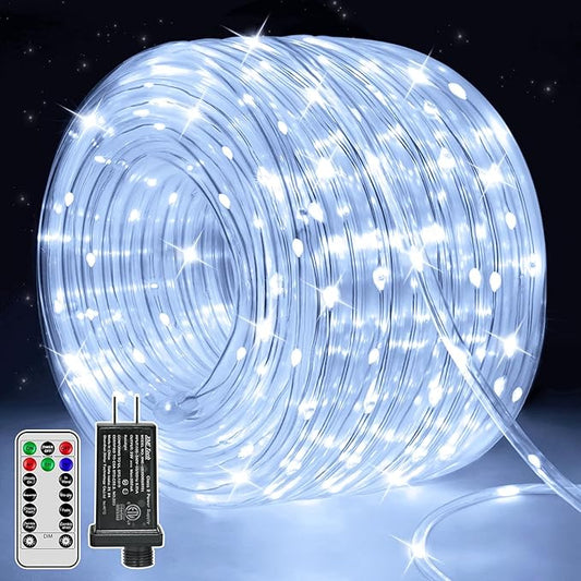 100FT 600LED Rope Lights Outdoor, IP68 Waterproof String Lights with Plug & Remote, Rope Lights for Outside, Patio, Pool, Bedroom, Party, Indoor Decoration (White)