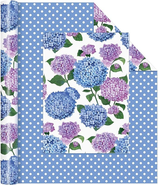 WERNNSAI Floral Wrapping Paper - 1 Roll 17”x 33 ft Blue Hydrangea Flower Wrapping Paper for Women Girls Birthday Supplies Floral Gift Wrap for Wedding Bridal Shower Party Favor