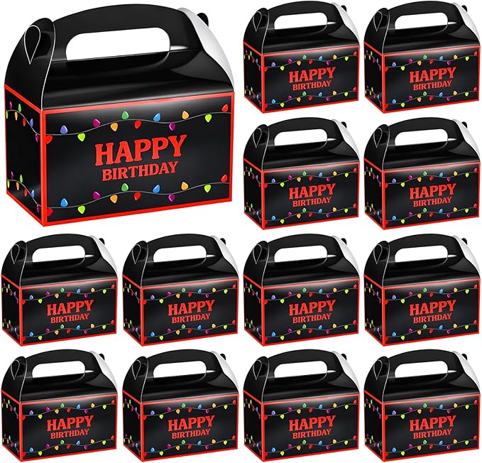 Marspark 12 Pack Strange Birthday Party Supplies, Paper Gift Boxes, Cartoon Candy Treat Boxes for Strange Themed Birthday Party Decorations(Spooky Pattern)