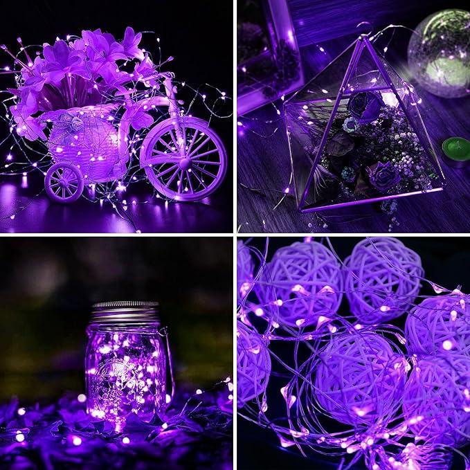 Aogist 4-Pack 16FT Fairy Lights with Spool,Ultra-Bright 50 LEDs Battery Operated Copper Wire String Light for Bedroom Christmas Wedding Centerpiece Parties Decoration,Purple
