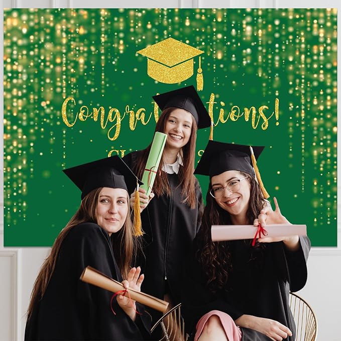 Mocsicka Class of 2026 Backdrop Green Gold Glitter Bokeh Graduation Party Background 2026 Congrats Grad Prom Party Cake Table Decoration Photo Booth Props (8x6ft)