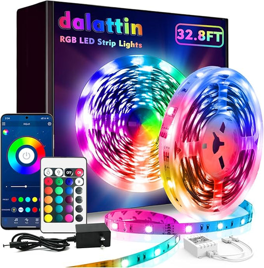dalattin Led Lights for Bedroom 32.8ft Dalattin 1 Roll Smart RGB Led Strip Lights Sync to Music Color Changing Dorm Lights 5050 with App Control Remote for Room Kitchen Party