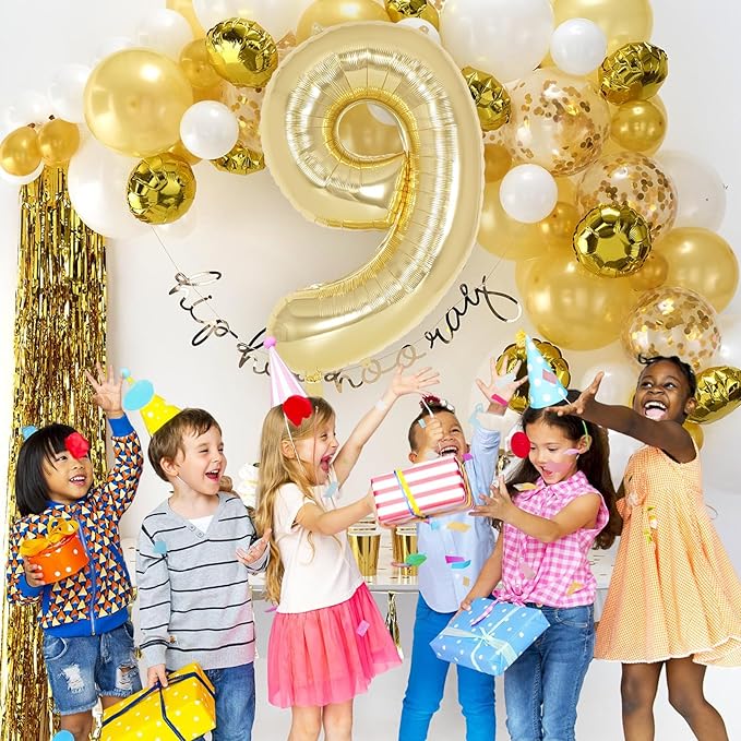 Champagne Gold Large Number 9 Balloon, 40 Inch Light Gold Foil Helium Number Balloons, Giant Mylar Number 9 Balloons for 9 Years Old Birthday Party Anniversary Decorations