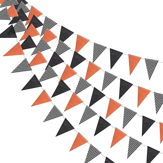 Cheerland Halloween Pennant Banner Glitter Black Orange White Dot Triangle Flag Bunting Garland for Halloween Thanksgiving Party Decorations