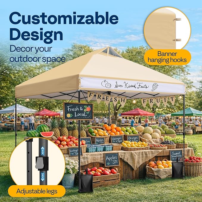 VIVOHOME 8x8ft Pop Up Canopy Tent One Push Setup Outdoor Portable Shelter Tent Heavy Duty with Wheel Carry Bag and 4 Sandbags, Beige