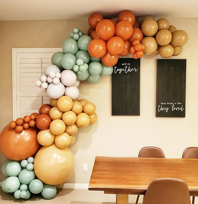124pcs Fall Balloon Arch Kit, Thanksgiving Garland with Sage Green Burnt Orange Brown Coffee Sand Nude Metallic Gold Balloons for Fall Thanksgiving Autumn Harvest Birthday Party Decorations